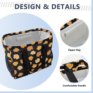 Portable Hawaiian Puakenikeni Flower Canvas Fabric Custom Laundry Basket Storage Heavy Duty Laundry <b>Large</b> Tote with Mesh Pockets - Product Image 4