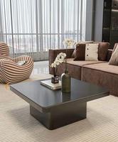 Table basse rectangulaire en bois avec plateau en verre, design moderne, portable, idéale pour les hôtels et les salons, convient aux petits appartements