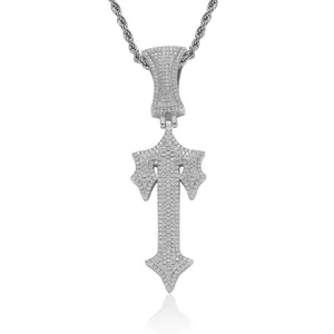 Collana Hip Hop da uomo di moda gioielli Icy Bling Cubic Zirconia lettera pendente Iced Out Diamond Cross Sword Pendant