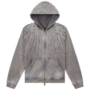 Sweat à capuche pour homme personnalisé, luxe, strass, design <span class=keywords><strong>de</strong></span> créateur, haute qualité, double fermeture éclair, strass en cristal, diamant - Product Image 1