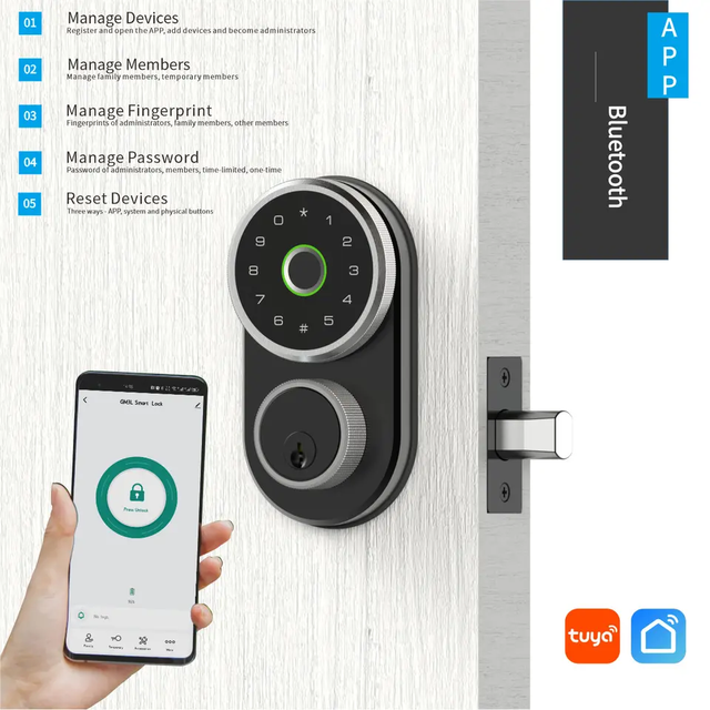 TOPTEQ TP3 Tuya Fingerprint Deadbolt Lock Alexa Google Lock Digital Smart Door Lock