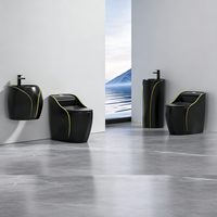 Nouvelle Conception Cuvette de Toilettes Ronde en Forme d'Œuf, Ligne Noire, WC en Céramique pour Salle de Bain, Toilettes Monobloc Couleur Œuf
