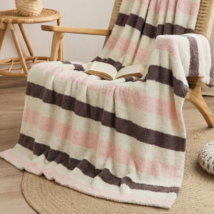 Plaids en tricot légers et douillets à rayures en fil <span class=keywords><strong>de</strong></span> plumes, moelleux, pour <span class=keywords><strong>canapé</strong></span>, lit, chaise, voyage, pique-nique, chauds et doux - Product Image 3
