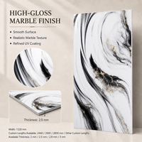 Panel de Pared de PVC con Efecto Mármol Negro, Blanco y Dorado MORLENX, Alto Brillo, Fácil de Limpiar, para Decoración de Vestíbulos