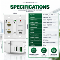 Transmitter HDBaseT 18Gbps 70m untuk Dinding dengan USB C KVM 4K 60Hz Ekstensi Sinyal Sistem AV Ruang Konferensi