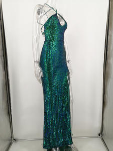 Neueste Design Abend <span class=keywords><strong>Prom</strong></span> Kleider High Slit Ärmellose rücken freie Halfter Elegante Party kleider Frauen Pailletten Kleid - Product Image 5
