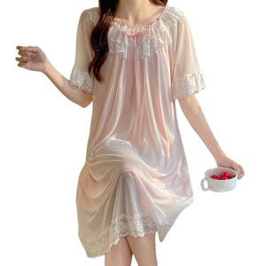 <span class=keywords><strong>Camicia</strong></span> <span class=keywords><strong>da</strong></span> <span class=keywords><strong>Notte</strong></span> in Cotone 2025 <span class=keywords><strong>da</strong></span> Donna Estiva a <span class=keywords><strong>Maniche</strong></span> <span class=keywords><strong>Corte</strong></span>, Nuovo Stile Pure Desire, Sexy con Pizzo e Rete, Imbottitura Reggiseno, Collo Tondo, Rosa 8822-1 - Product Image 5