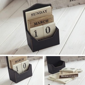 Vintage Wooden Block Calendar Reusable Desktop Calendar <b>Rustic</b> <b>Office</b> Home <b>Desk</b> Decoration - Product Image 1