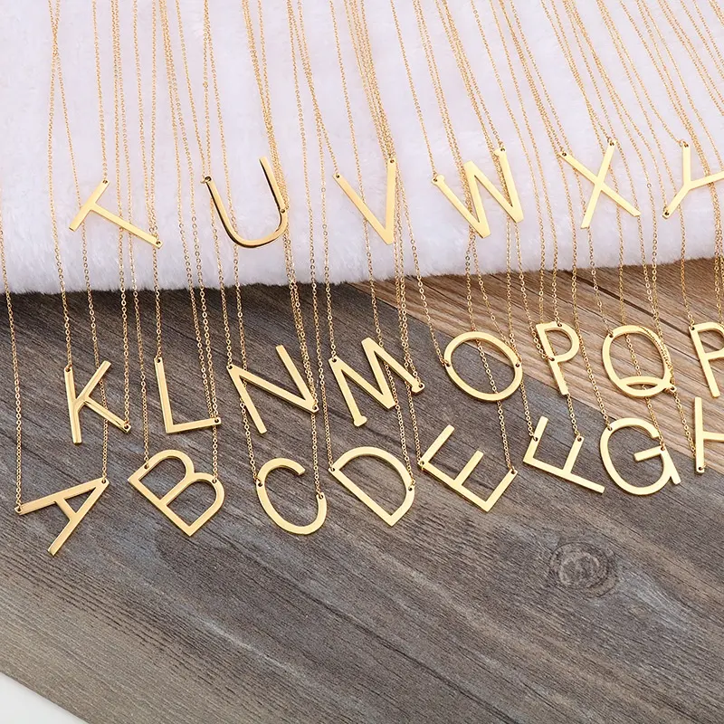 China Jewelry Stainless Steel 18K Gold Plated Letter Necklaces Pendants Name Alphabet Initial Necklace