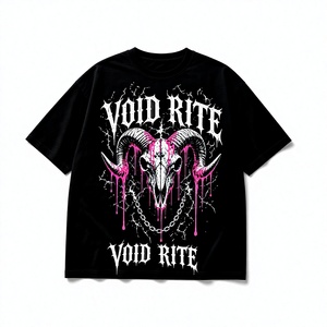 T-shirt noir en coton pour homme, imprimé crâne de bélier gothique Void Rite, manches courtes, col rond, coupe oversize, tissu jersey - Product Image 1