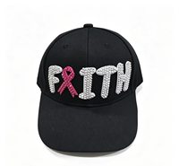 Casquette de baseball tendance en toile polyester/coton à 6 panneaux avec lettres FAITH en strass, plusieurs couleurs disponibles, vente en gros
