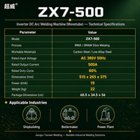 Poste à souder à l'arc DC monophasé ZX7 500 robuste pour usage en atelier