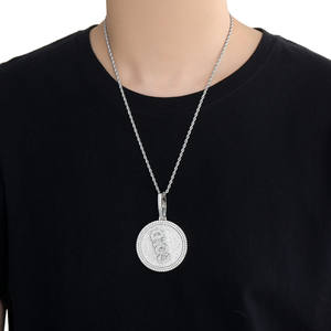 Collier personnalisable DIY avec pendentif rotatif en cuivre et zircon, chaîne à maillons plaquée or et <span class=keywords><strong>disque</strong></span> lettre Hip Hop - Product Image 5