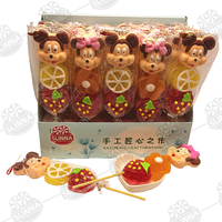 Vente en gros de sucettes Halal Lovely Mickey en forme de dessin animé doux gommeux sucette à mâcher pour enfants Bonbons saveurs de fruits mélangés Boîte en vrac d'emballage
