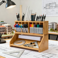 Bambou Art Supply Stockage Organisateur Rack Stylos Crayons De Couleur Peinture Pinceaux De Maquillage Stationnaire Organisateur Titulaire pour Bureau Hôtel
