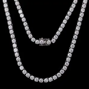 Factory Custom S925 Silver Hip Hop Iced Out 6.5mm Moissanite CZ Diamond Tennis Necklace Chain