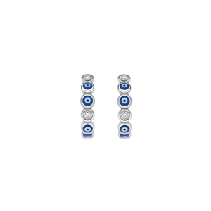 E3808 Orecchini a cerchio in oro bianco con occhio blu e montatura in cristallo per donna, gioielli classici alla moda - Product Image 1