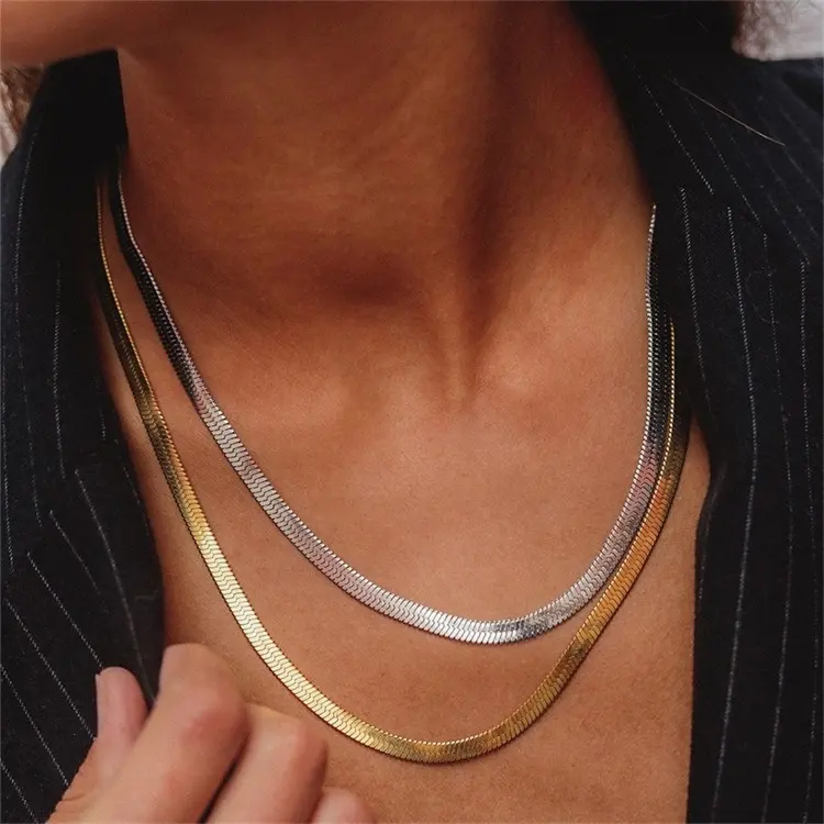 Serpente material de aço inoxidável 24 14k, banhado a ouro colar de serpente para mulheres jóias gratuitas