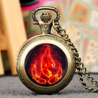 Reloj de Cadena Antiguo, Reloj de Bolsillo con Colgante de Metal Bronce, Collar con Reloj de Bolsillo con Patrón de Curvado de Fuego