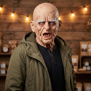 <span class=keywords><strong>Maschera</strong></span> in Latex Realistica da Zombie Anziano, <span class=keywords><strong>Maschera</strong></span> Spaventosa da Nonno con Rughe, Denti Sciolti e Sopracciglia Bianche - Product Image 6