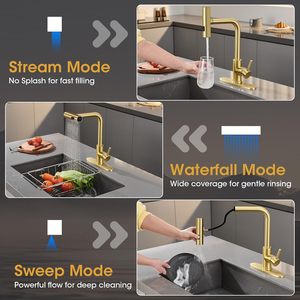 <span class=keywords><strong>Grifo</strong></span> <span class=keywords><strong>de</strong></span> <span class=keywords><strong>Cocina</strong></span> Extraíble en Acero Inoxidable 304 con Acabado Dorado Cepillado, Monomando, 360° ° <span class=keywords><strong>Grifo</strong></span> <span class=keywords><strong>de</strong></span> <span class=keywords><strong>Cocina</strong></span> con 3 Funciones Tipo Cascada - Product Image 3