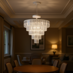 Lampadario moderno in cristallo, grande, bianco, cromato, LED E27 2700K, per sala da pranzo, soggiorno, camera da letto, plafoniera - Product Image 2