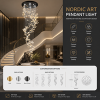 Lustre personnalisé de haute qualité en forme de papillon, grand modèle vertical, en céramique, pour hall d'hôtel, escalier, villa