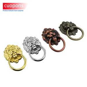 Металлическое модное кольцо для ногтей Toco, выдвижной ящик с большим узором в форме головы льва, античный цинковый сплав, хромированное выдвижное кольцо, основные ручки
