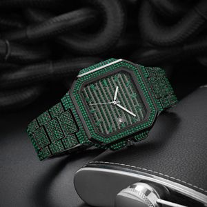 Montre entièrement sertie de diamants avec bracelet en diamants, design carré classique et tendance, montre-bracelet audacieuse et branchée - Product Image 4
