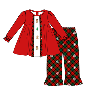 Puresun Completo Natalizio per <span class=keywords><strong>Bambina</strong></span>, Set di Abbigliamento Natalizio per Bambine, <span class=keywords><strong>Pantaloni</strong></span> a Quadri <span class=keywords><strong>Rossi</strong></span> con Fiocchi di Neve, 2 Pezzi, Outfit per le Feste - Product Image 2