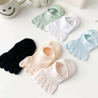 Chaussettes bateau invisibles pour femmes, en coton fin, respirantes, sans coutures, à cinq doigts, mi-mollet, pour le printemps