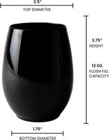 Gobelets élégants pour boissons, 12 oz et 16 oz, gobelets en plastique sans pied jetables noirs, verres à vin pour les fêtes et les mariages