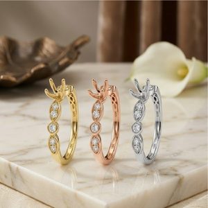 Anillo de compromiso vintage de oro rosa macizo de 18k con engaste de diamantes geométricos redondos y marquesa, venta al por mayor - Product Image 4