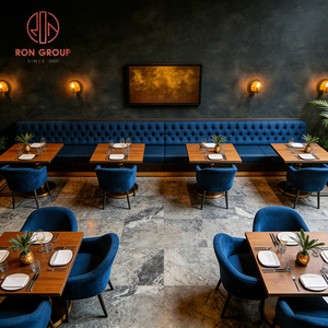 Muebles <span class=keywords><strong>de</strong></span> Lujo Modernos <span class=keywords><strong>para</strong></span> Restaurante Comercial: Mesa <span class=keywords><strong>de</strong></span> Acero y Madera, Sillas <span class=keywords><strong>de</strong></span> Terciopelo Azul Rey, Sofá y Asientos <span class=keywords><strong>de</strong></span> Cabina - Product Image 5