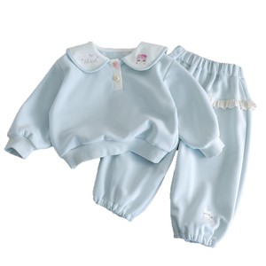 Tuta da bambina in 2 pezzi con colletto alla marinara, top con ricamo a lettere, pantaloni decorati con pizzo, vestiti morbidi e delicati sulla pelle - Product Image 5