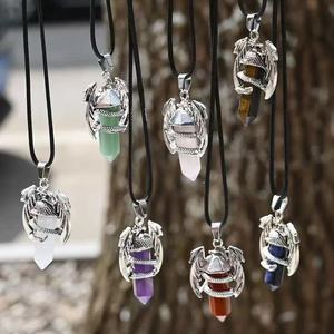 5cm Natural Crystal Hexagonal Column Vintage <strong>Dragon</strong> Pendant Quartz Raw <strong>Stone</strong> Amethyst tiger Eye Silver Winding Pendant Necklace - Product Image 3