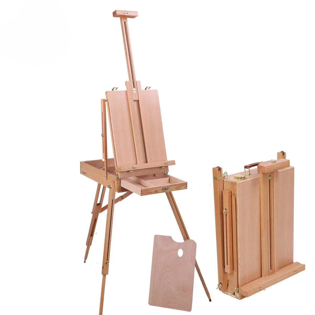 चीन कला उच्च गुणवत्ता वाली बीटेक लकड़ी समायोज्य फोल्डेबल स्टूडियो और फील्ड स्केच बॉक्स पोर्टेबल टेबलटॉप और फ्लोर पेंटिंग