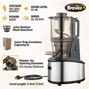 5.51 "מכונת <span class=keywords><strong>juicer</strong></span> רחב העיתונות הקרה 250w masticating עמלץ פירות שלמים & גלידה יצרנית גלידות - Product Image 5