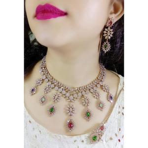 Premium Quality Star Cut CZ Necklace <b>Set</b> In Mehendi Polish AD <b>Jewellery</b> Luxury Necklace <b>Set</b> For Party Wear Weddings - Product Image 3