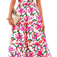 Nouvelle Robe Longue Femme Été 2026 Style Rétro Européen à Motifs Floraux, Manches Courtes, Col en V, Coupe Trapèze, Taille Haute, Lavable, Personnalisable OEM/ODM