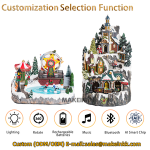 Décoration de village de Noël éclairée par LED rotative - Ornement de table en résine peint à la main pour la maison et les fêtes - Product Image 3