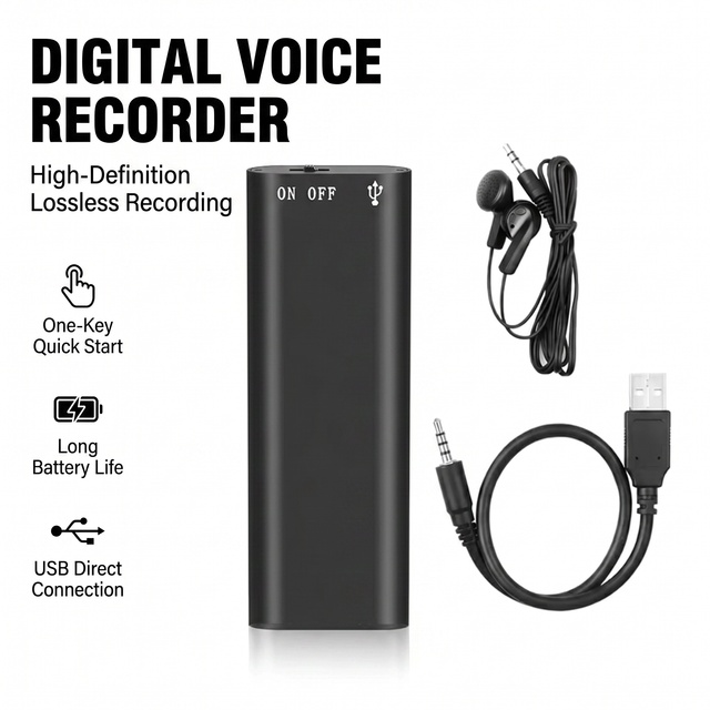 8-32GB Ultra-Thin Mini Voice Recorder 15 Hours Digital Professional Sound Activated Dictaphone Noise Reduce Recording MP3 Player