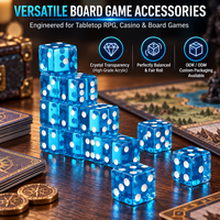 Ensemble de dés en acrylique transparent bleu ciel de 19 mm, 7 g, à sept faces à bords vifs D6 pour jeux de rôle de table, jeux de société et tables de casino, fabrication OEM