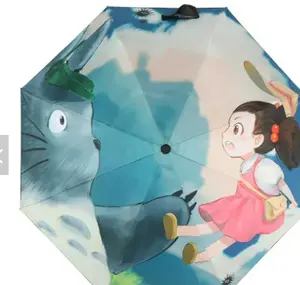 Totoro Paraguas automático soleado y de lluvia Miyazaki Hayao lindo parasol plegable de dibujos animados sombrilla hombres y mujeres umbr para niños