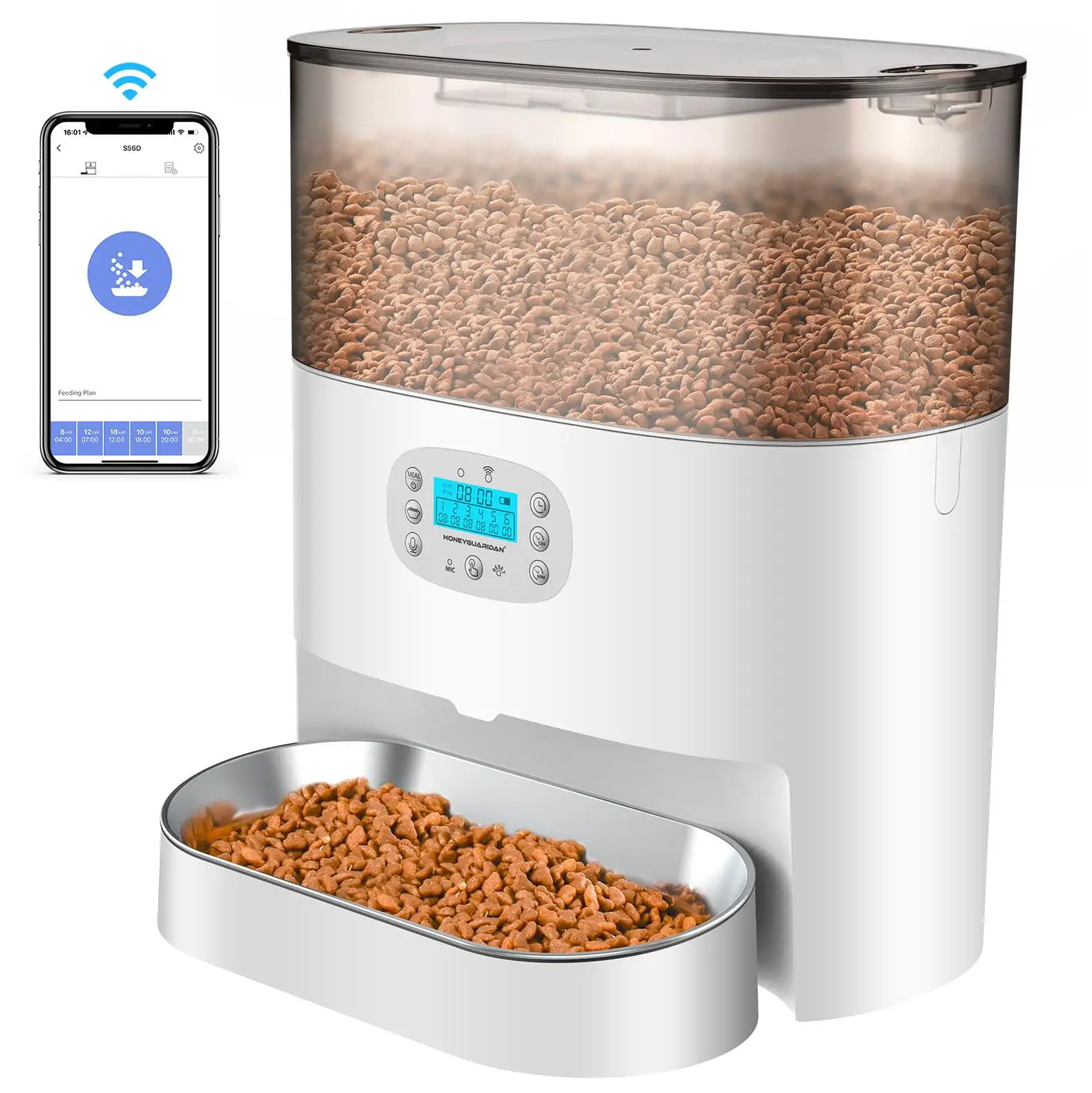 2023 Neue Bestseller Großhandel 6L Haustier Lieferanten Mikrochip Maskottchen Remote Hundefutter Wifi Kamera Video Smart Automatic Pet Feeder