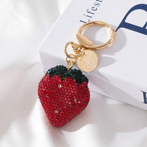 Cute Strawberry Metal Keychain Clay Rhinestone Bag Charm Korean Style Hanging Pendant Decorative Gift Accessory - Product Image 4