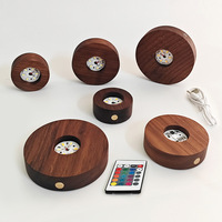 Lampe de chevet sans fil en noyer noir avec base LED illuminée, boule de cristal, bois de hêtre et caoutchouc, support de lampe artisanal, rechargeable par USB pour la maison
