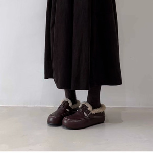 Genuine Leather Retro Women <b>Shoes</b> Belt Buckle Design Warm Furry Lined Slip-on <b>Shoes</b> Winter Warm Wrap-heel Cotton <b>Shoes</b> - Product Image 4
