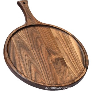 Plateau de service rond en bois massif avec poignée, pour hôtel, steak, pizza, dessert, pain, couleur rétro 012018 - Product Image 1