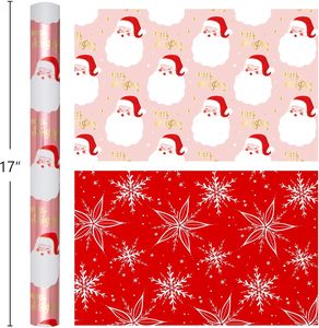 Papier cadeau de Noël rose, enduit d'aluminium, tête du Père Noël, imprimé recto-verso avec motifs flocons de neige, personnalisable - Product Image 2